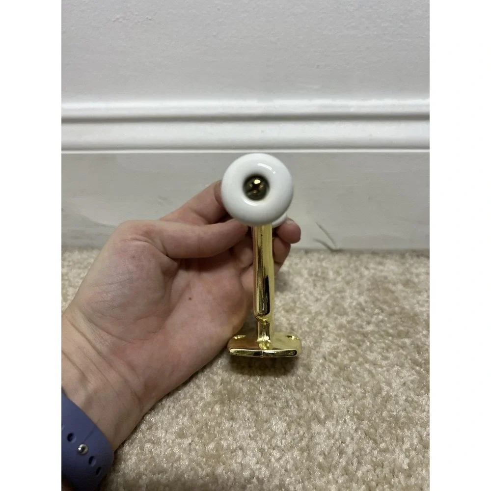 2 Vintage Metal Gold Wall Mount Coat Towel Double Hook Hanger Porcelain Knobs